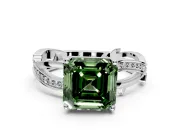 Solitaire Engagement Ring Setting for Fancy Green Asscher Cut Center with Pave and Plain Crossover Band and Prong Head in Platinum