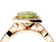 Halo Engagement Ring Setting for Fancy Yellow Princess Cut Center with Pave and Plain Twist Band and Prong Head in Rose Gold