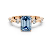 Solitaire Engagement Ring Setting for Fancy Blue Emerald Cut Center with Bezel Station Band and Prong Head in Rose Gold