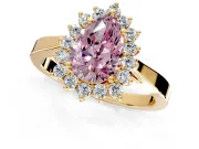 Starburst Halo Engagement Ring Setting for Fancy Pink Pear-Shaped Center with Flat Cathedral Band and Prong Head in Yellow Gold