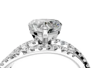Solitaire Engagement Ring Setting for Heart-Shaped Center with Woven 3-Strand Pave Band and Prong Head in White Gold