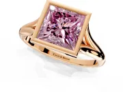 Solitaire Engagement Ring Setting for Fancy Pink Princess Cut Center with V Split Shank and Bezel Head in Rose Gold