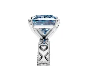 Solitaire Engagement Ring Setting for Fancy Blue Princess Cut Center with XO Engraved Band and Prong Head in Sterling Silver