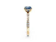 Solitaire Engagement Ring Setting for Fancy Blue Cushion Cut Center with Pave Accents and Prong Head in Yellow Gold