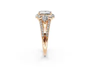 Halo Engagement Ring Setting for Princess Cut Center with Two-Strand Split Shank and Prong Head in Rose Gold