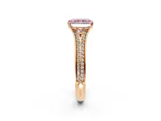 Solitaire Engagement Ring Setting for Fancy Pink Radiant Cut Center with Pave Rail Split Shank and Prong Head in Rose Gold