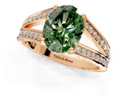Split Shank Engagement Ring Setting for Fancy Green Oval Center with Pave Split Shank and Prong Head in Rose Gold