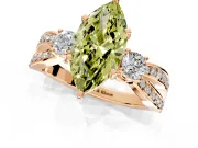 3 Stone Engagement Ring Setting for Fancy Yellow Marquise Center with Pave Twist Band and Prong Head in Rose Gold