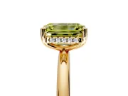 Hidden Halo Engagement Ring Setting for Fancy Yellow Emerald Cut Center with Thin Round-Wire Band and Prong Head in Yellow Gold