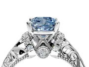 Solitaire Engagement Ring Setting for Fancy Blue Cushion Cut Center with Filigree Accent Basket and Prong Head in Platinum