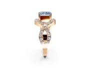 Halo Engagement Ring Setting for Fancy Blue Radiant Cut Center with Pave Infinity Twist Band and Prong Head in Rose Gold