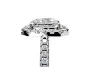 Pave Halo Engagement Ring Setting for Radiant Cut Center with Single Row Pave Band and Prong Head in Sterling Silver