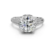 Solitaire Engagement Ring Setting for Round Cut Center with Accented Split Shank and Prong Head in Platinum