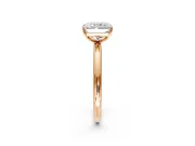 Low-Set Solitaire Engagement Ring Setting for Radiant Cut Center with Thin Plain Band and Prong Head in Rose Gold