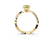 Side Accent Engagement Ring Setting for Fancy Yellow Oval Center with Accent Shoulders and Prong Head in Yellow Gold