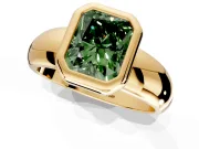 Solitaire Engagement Ring Setting for Fancy Green Radiant Cut Center with Wide Band and Bezel Head in Yellow Gold