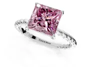 Solitaire Engagement Ring Setting for Fancy Pink Princess Cut Center with Plain Twisted Rope Band and Prong Head in Sterling Silver
