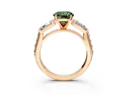 Channel-Set Engagement Ring Setting for Fancy Green Round Cut Center with Baguette Band and Prong Head in Rose Gold