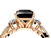 3 Stone Engagement Ring Setting for Fancy Black Princess Cut Center with Pave Split Shank and Prong Head in Rose Gold