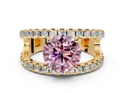 Solitaire Engagement Ring Setting for Fancy Pink Round Cut Center with Wide-Open Split Shank and Prong Head in Yellow Gold