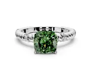Rope Engagement Ring Setting for Fancy Green Cushion Cut Center with Accent Shoulders and Prong Head in Platinum