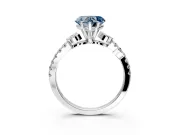 Leaf Motif Engagement Ring Setting for Fancy Blue Heart-Shaped Center with Pave Band and Prong Head in Sterling Silver