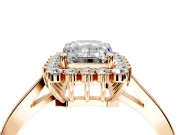 Starburst Halo Engagement Ring Setting for Emerald Cut Center with Flat Cathedral Band and Prong Head in Rose Gold