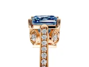 Cathedral Engagement Ring Setting for Fancy Blue Asscher Cut Center with Antique-Style Pave Band and Prong Head in Rose Gold