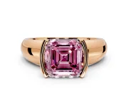 Tension Engagement Ring Setting for Fancy Pink Asscher Cut Center with Wide Flat Band and Tension Head in Rose Gold