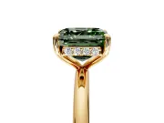Hidden Halo Engagement Ring Setting for Fancy Green Asscher Cut Center with Thin Rounded Band and Prong Head in Yellow Gold