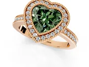 Halo Engagement Ring Setting for Fancy Green Heart-Shaped Center with Milgrain Halo, Pave Band and Prong Head in Rose Gold