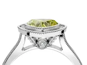 Halo Engagement Ring Setting for Fancy Yellow Heart-Shaped Center with Milgrain Pave Band and Bezel Head in White Gold
