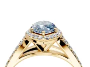Halo Engagement Ring Setting for Fancy Blue Marquise Center with Narrow Pave Split Shank and Prong Head in Yellow Gold