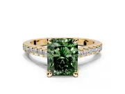 Solitaire Engagement Ring Setting for Fancy Green Radiant Cut Center with Widening Pave Band and Claw Prong Head in Yellow Gold