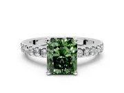 Solitaire Engagement Ring Setting for Fancy Green Radiant Cut Center with Single Row Accent Band and Prong Head in Platinum