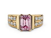 Bezel Engagement Ring Setting for Fancy Pink Emerald Cut Center with Wide Channel-Set Band and Bezel Head in Yellow Gold
