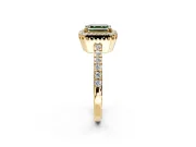 Halo Engagement Ring Setting for Fancy Green Asscher Cut Center with Inner Milgrain Border and Prong Head in Yellow Gold