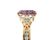 Cluster Engagement Ring Setting for Fancy Pink Emerald Cut Center with Bezel Accent Clusters and Prong Head in Yellow Gold