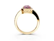Halo Engagement Ring Setting for Fancy Pink Radiant Cut Center with Heart-Shaped Openwork, Pave Band and Prong Head in Yellow Gold