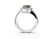 Milgrain Halo Engagement Ring Setting for Fancy Green Heart-Shaped Center with Three-Sided Pave Band and Prong Head in Platinum