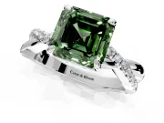 Solitaire Engagement Ring Setting for Fancy Green Asscher Cut Center with Half-Pave Crossover Band and Prong Head in Sterling Silver