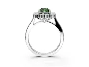 Cluster Halo Engagement Ring Setting for Fancy Green Cushion Cut Center with Milgrain Bezel Accents and Prong Head in White Gold