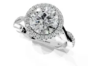 Halo Engagement Ring Setting for Round Cut Center with Twist Band and Prong Head in White Gold