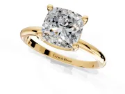 Minimalist Solitaire Engagement Ring Setting for Cushion Cut Center with Thin Band and Prong Head in Yellow Gold