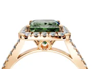 Halo Engagement Ring Setting for Fancy Green Princess Cut Center with Raised Halo, Pave Band and Prong Head in Rose Gold