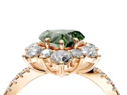 Floral Halo Engagement Ring Setting for Fancy Green Heart-Shaped Center with Pave Accents and Prong Head in Rose Gold