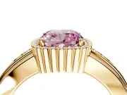 Halo Engagement Ring Setting for Fancy Pink Cushion Cut Center with Wide Band, Inlaid Accent Row and Prong Head in Yellow Gold
