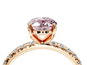 Solitaire Engagement Ring Setting for Fancy Pink Oval Center with Shared-Prong Accents and Prong Head in Rose Gold