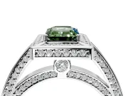 Halo Engagement Ring Setting for Fancy Green Emerald Cut Center with Framed Halo, Pave Band and Prong Head in Sterling Silver