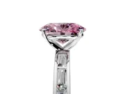 Solitaire Engagement Ring Setting for Fancy Pink Oval Center with Channel Baguette Band and Prong Head in Sterling Silver